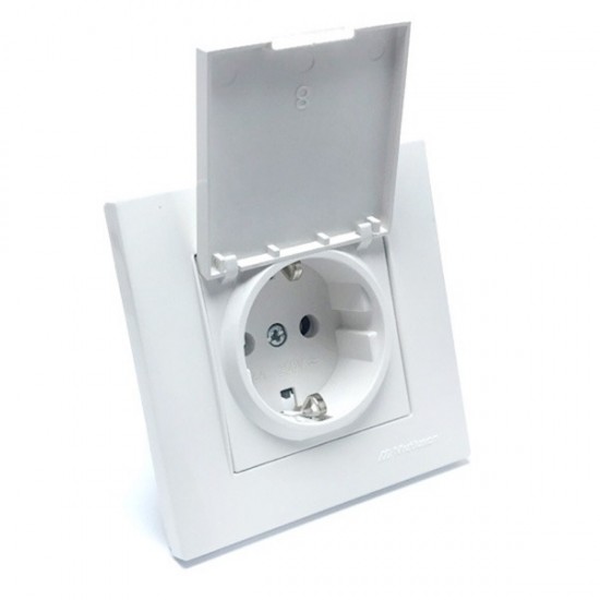 Wandcontactdoos Randaarde met klep open schuin